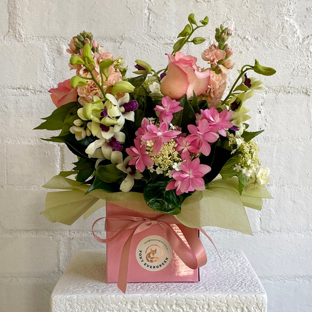 pastel flower box arrangement