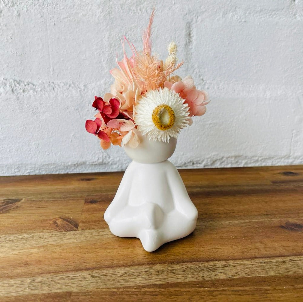 Yoga Babies Preserved flower Pot white