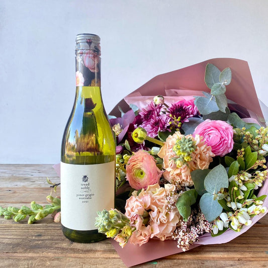 white wine and fresh flowers