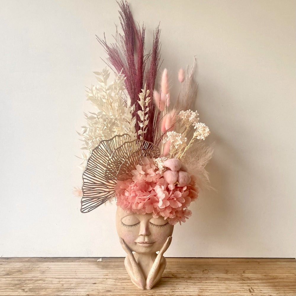 pink everlasting flower arrangement