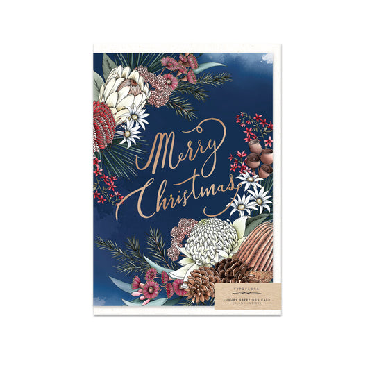 merry christmas navy native flowers greeting card